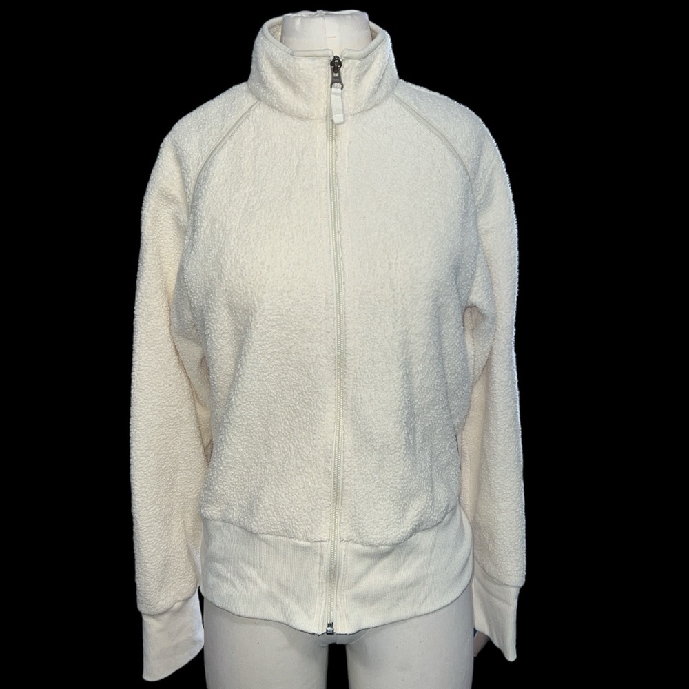 COLUMBIA | WOMENS WHITE POCKETED ZIP UP FLEECE JACKET SZ LARGE